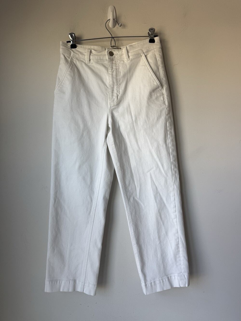 Everlane The Straight Leg Crop Bone White High Rise Stretch Pants Size 6 Regular